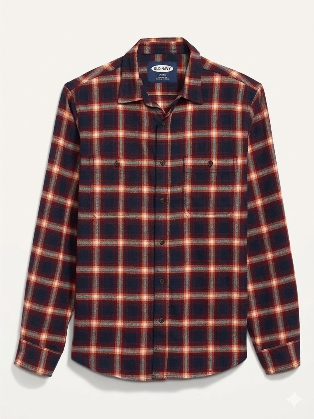 Men's Old Navy Plaid Button-Down Flannel Shirt Size L in Navy, Orange, Gray, Red